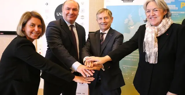photo  julie barenton-guillas, vice-présidente du conseil régional, lamri adoui, président de l’université de caen normandie, joaquim pueyo, président de la communauté urbaine d’alençon, et valérie alain, vice-présidente du conseil départemental de l’orne.  &copy;  ouest-france 
