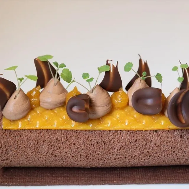 La bûche de Noël dont Mathias Narcissot nous offre la recette. DAVID ADEMAS / OUEST-FRANCE photo la bûche de noël dont mathias narcissot nous offre la recette. © david ademas / ouest-france