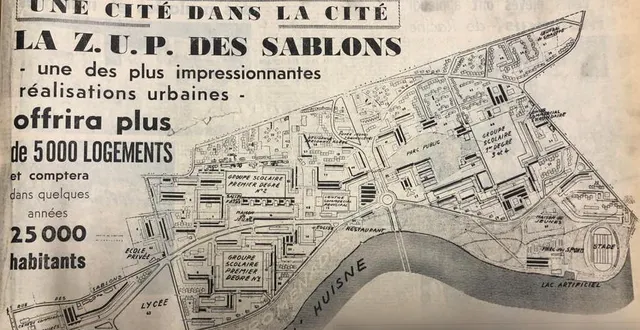 photo  la zone urbaine des sablons, présentée dans le maine libre des 7 et 8 novembre 1964. les premiers habitants y poseront leurs valises moins d’un an après.  &copy;  archives le maine libre 