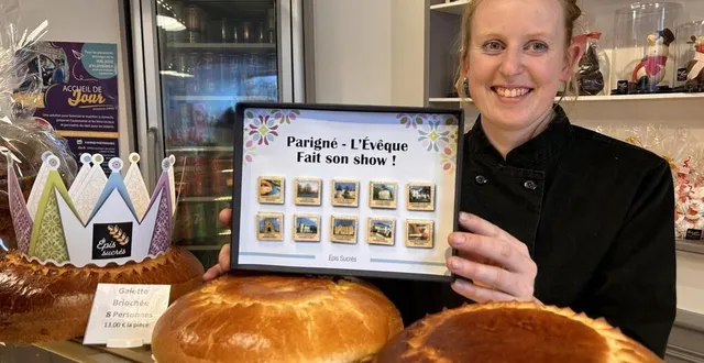 photo  sylvaine goulay avec les fèves à l’effigie des monuments de la commune de parigné-l’évêque.  &copy;  ouest-france 