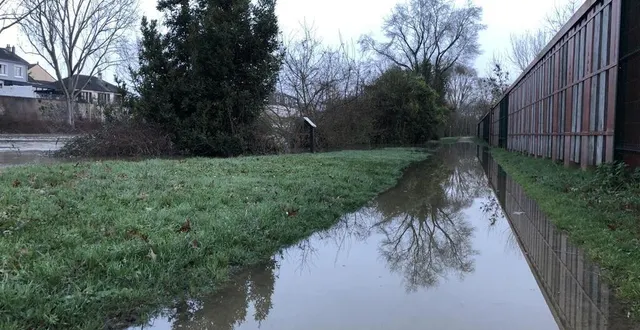 photo  une partie du halage, derrière la rue d’australie, au mans (sarthe), a été recouverte d’eau, ce vendredi 5 janvier 2024.  &copy;  ouest-france 