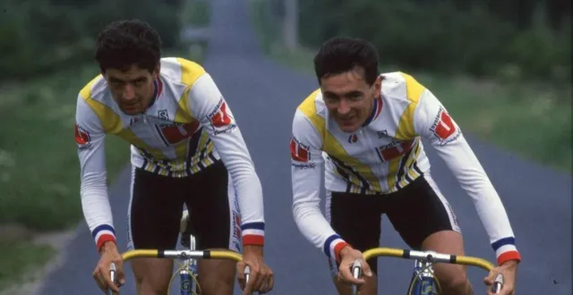 photo  marc madiot (à gauche) à l’entraînement avec son frère yvon madiot, à renazé (mayenne) le 25 juin 1987, quelques semaines après leur doublé lors du 1er cyclo-cross professionnel international de sablé-sur-sarthe.  &copy;  ouest france archives 