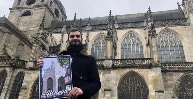 photo  titouan lefrou reproduit les lieux emblématiques d’alençon sur des affiches graphiques rétro.  &copy;  ouest-france 