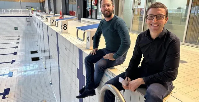 photo  stéphane mistouflet, directeur des piscines de la ville du mans (au premier plan) et florian ragot, directeur technique des atlantides, durant la vidange annuelle du centre aquatique.  &copy;  ouest-france 