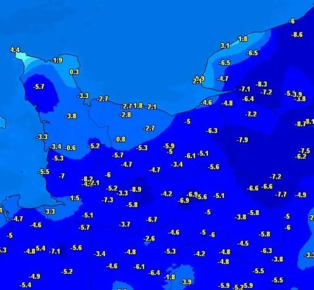 photo les températures minimales enregistrées ce vendredi matin en normandie.  ©  capture d’écran météociel