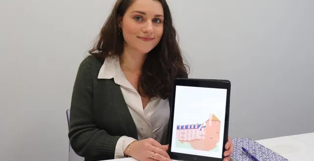 photo  avec sa micro-entreprise studio audace, angéline peltier propose ses services de graphiste et d’illustratrice. ici, une illustration de la tour madeleine au mans.  &copy;  ouest-france 