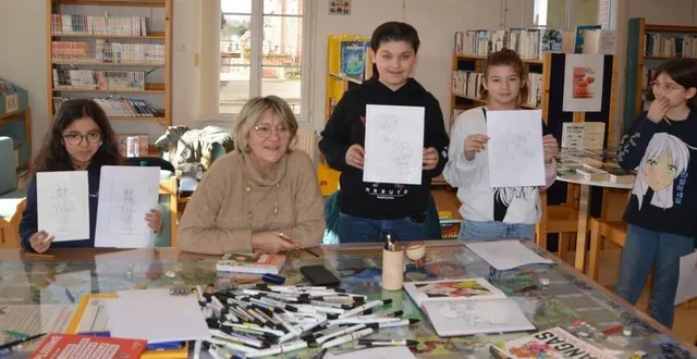 photo  mardi, à la bibliothèque, gaëlle calvet, de randonnai, a animé un stage de mangas avec sept élèves.  &copy;  ouest-france 
