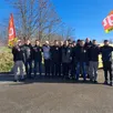 photo  le piquet de grève reste installé à l’entrée de l’usine as pool de spay (sarthe), sans la bloquer. 
