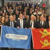 photo les membres de l'assemblée générale de la cci normandie à saint-contest, près de caen (calvados). en tête, vincent laudat et son prédécesseur gilles treuil entourent le président de région hervé morin.