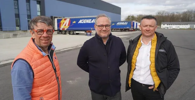 photo  philippe ageneau, cogérant du groupe, laurent massin le goff, associé au projet ferroviaire et ludovic brin, cogérant, sur le site du transporteur ageneau à trélazé, près d’angers.  &copy;  ouest-france 