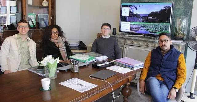 photo  les agences du loir à luché-pringé. de droite à gauche, amrane lequimener, cogérant, gaëtan madeleine, agent commercial, christiane lequimener, cogérante et thomas delorme, agent commercial, mercredi 20 mars 2024.  &copy;  le maine libre 
