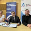 photo cécile goubeault, présidente de la cci, joaquim pueyo, maire d’alençon, et romain bothet, adjoint en charge du commerce.