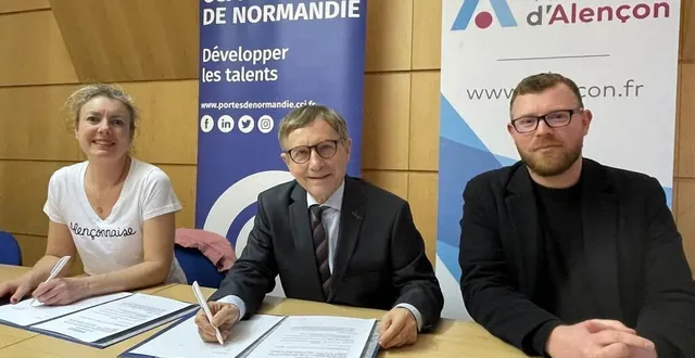 photo  cécile goubeault, présidente de la cci, joaquim pueyo, maire d’alençon, et romain bothet, adjoint en charge du commerce.  &copy;  ouest-france 