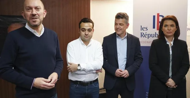 photo  les vœux de la fédération lr en 2020 avec (de gauche à droite) : olivier sasso (conseiller départemental le mans 3), maxime meunier (ancien président de la fédération qui a aujourd’hui quitté la sarthe), emmanuel bilquez (candidat aux municipales en 2020) et christelle morançais (présidente de la région, aujourd’hui partie à horizons).  &copy;  archives le maine libre – denis lambert 