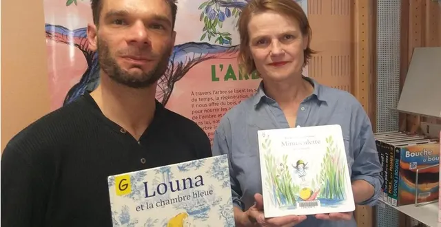 photo  frédéric gaboyer bibliothécaire référent du temps fort « arbres », avec l’autrice-illustratrice christine davenier.  &copy;  le maine libre 