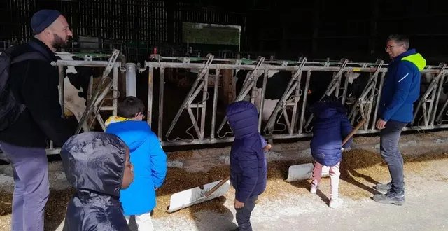 photo  jean le chevallier, professeur à la germinière, et hugo leroux, professeur des écoles à gérard-philippe ont fait découvrir la stabulation aux élèves de cp-ce1.  &copy;  ouest-france 