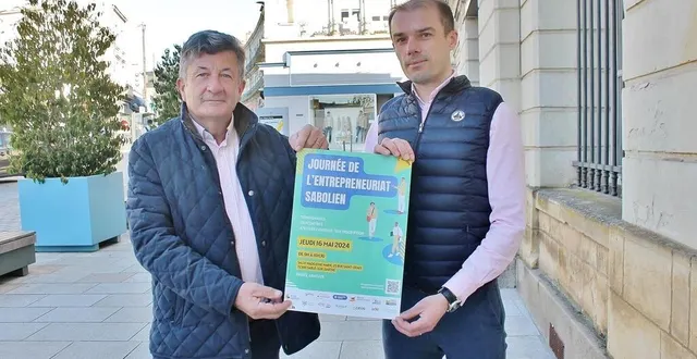 photo  pascal lelièvre, vice-président en charge du développement économique, et pierre-marie gourhand, responsable de la mission économique du pays sabolien (sarthe), présentent l’affiche de l’événement.  &copy;  ouest-france 