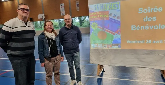 photo  cyril séchet, président de nba ; gaëlle loison, présidente départementale de l’association rêves ; et samuel hamelin, premier adjoint à neuville, ont accueilli les bénévoles des 24 heures basket.  &copy;  ouest-france 