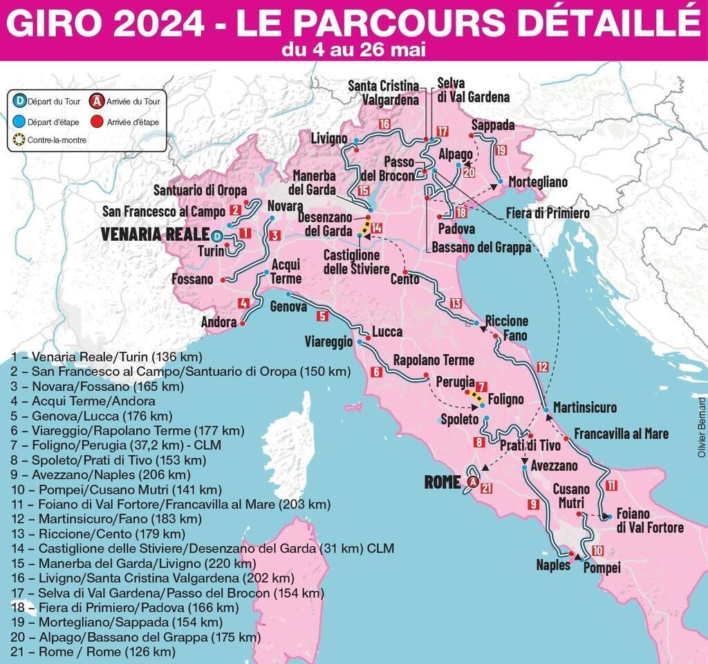 Giro 2024. Le parcours complet du Tour d’Italie et le profil détaillé