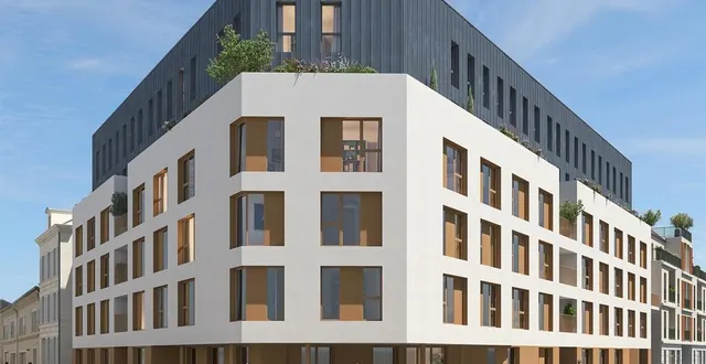 photo  l’immeuble omega donnant sur la rue de la fuie (à gauche) et la rue nationale comptera 135 logements étudiants.  &copy;  marignan – r. ivars & jc. ballet à tours. 