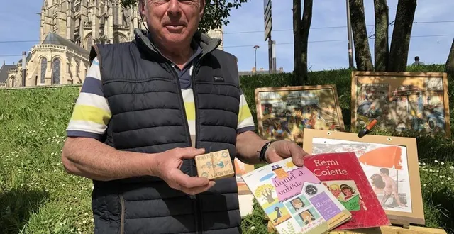 photo  le mans, samedi 13 avril 2024. à « la mensuelle du livre et du vinyle », jean-françois bienvenu est spécialisé dans les ouvrages scolaires vintage.  &copy;  le maine libre 