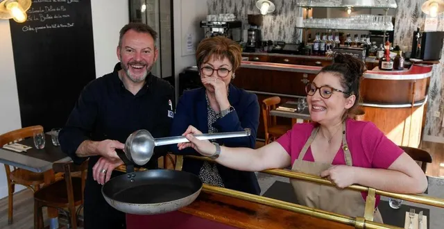 photo  angers, avenue besnardière, le 10 mai 2024. le chef emmanuel martin est de nouveau aux fourneaux aux côtés de sylvie, son épouse (à droite) et de lætitia grossier, qui est à la fois en salle et en cuisine.  &copy;  co - laurent combet 