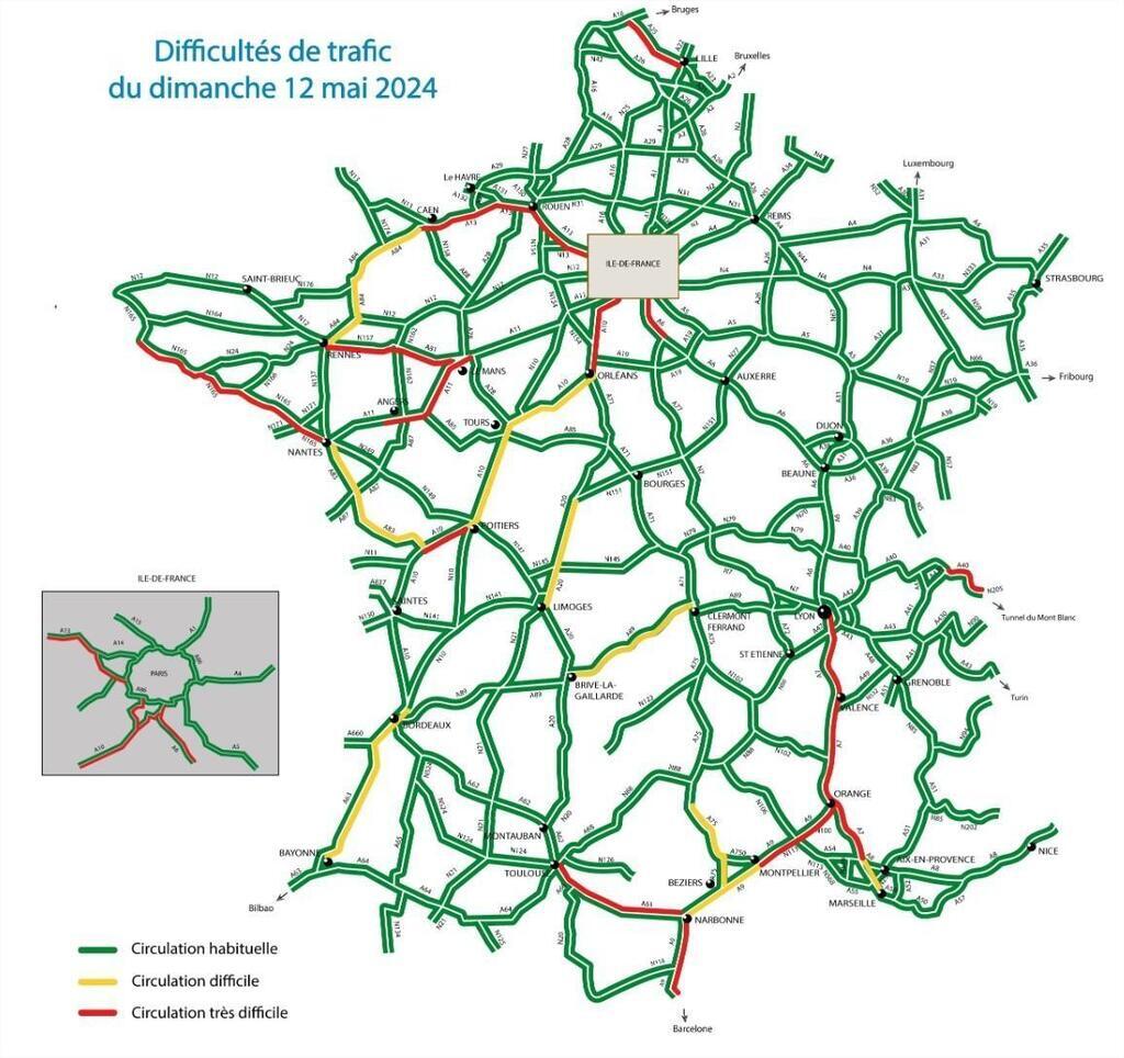 CARTE Circulation déjà difficile dans le sens des retours le point