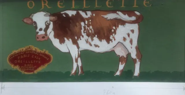 photo  une maquette du projet de fresque d’oreillette, la vache normande originaire de briouze (orne), que l’artiste argentanais jean-françois sineux aimerait peindre à briouze.  &copy;  jean-françois sineux 