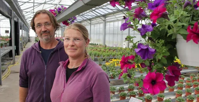 photo  julie bansept et gwenaël fouquet, gérants des serres de julie à bazouges-cré, ce mercredi 15 mai 2024.  &copy;  le maine libre 