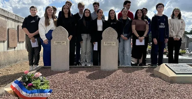 photo  cérémonie d’hommage, mercredi 12 juin 2024, à omar louanchi, tirailleur fusillé à ruillé-sur-loir, en juin 1941, organisée par les élèves du module citoyen du lycée nazareth.  &copy;  ouest-france 