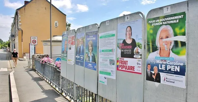 photo  les affiches des candidats au premier tour de l’élection législatives à sablé-sur-sarthe, dimanche 30 juin 2024.  &copy;  ouest-france 