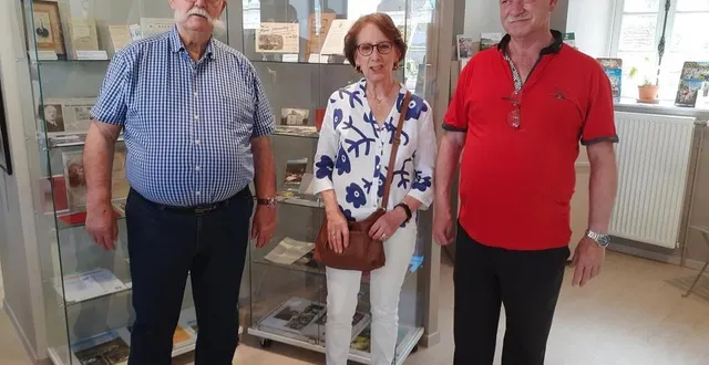 photo  bernard leroy, et suzanne bons, les deux prédécesseurs du président en exercice, pascal delpierre (à droite), étaient présents lors de l’inauguration de l’exposition, le 28 juin.  &copy;  ouest-france 