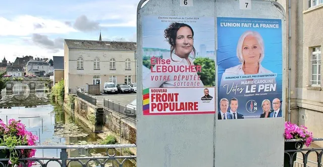 photo  les affiches électorales des deux candidates du second tour, dimanche 7 juillet 2024, à sablé-sur-sarthe.  &copy;  ouest-france 