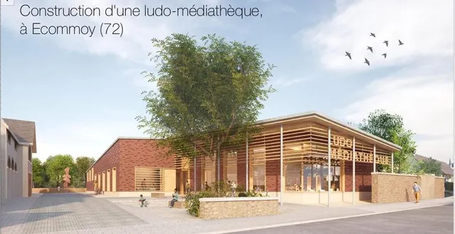 photo  vue d’ensemble de la future ludo-médiathèque d’écommoy, vue de la rue du général-leclerc.  &copy;  phara architectes et urbanisme / mairie écommoy 