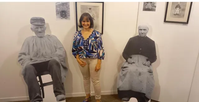 photo  nathalie vetel, entre les agrandissements d’un couple de fermiers au service de son aïeul, françois hatton-lagainière.  &copy;  ouest-france 