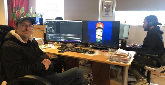 photo  sylvain legros, réalisateur à we are kraft, présente les univers qui apparaîtront sur le château d’eau durant le festival art sonic, à briouze.  &copy;  ouest-france 