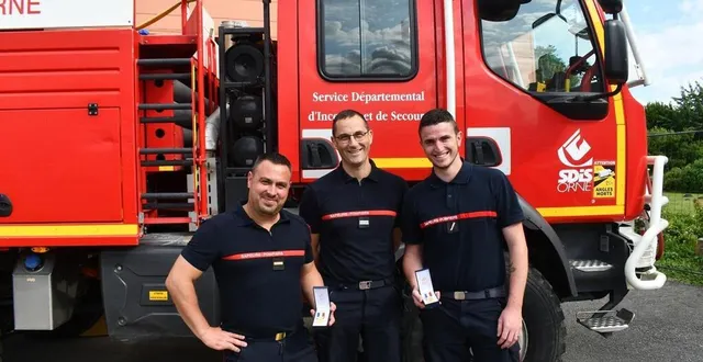 photo  de gauche à droite : l’adjudant damien dos anjos, le lieutenant jérôme guyon, en charge du centre de secours de bretoncelles, et le sergent florian fontaine.  &copy;  ouest-france 
