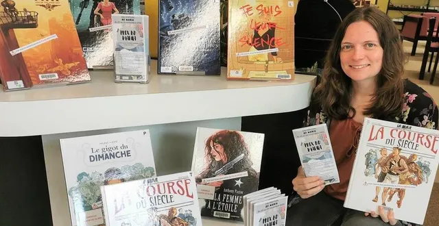 photo  alexandra goubin, la médiathécaire, présente la sélection des dix ouvrages du prix 2024, empruntables en plus des emprunts habituels.  &copy;  le maine livre 