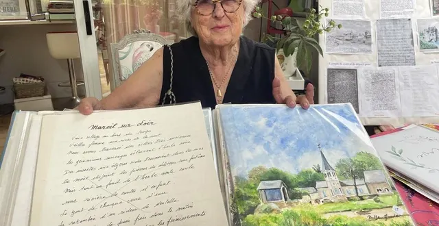 photo  josy here et les épreuves de son livre, alliant textes et peintures sur le village de mareil.  &copy;  le maine libre 