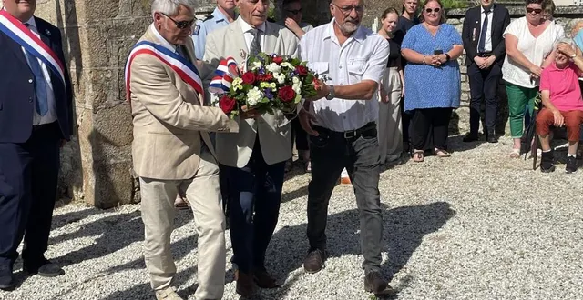 photo  le maire, hubert christophe, et son adjoint, jean-louis courcière, entourant pierre busquet, président honoraire des anciens combattants d’écouché et de ses environs.  &copy;  ouest-france 