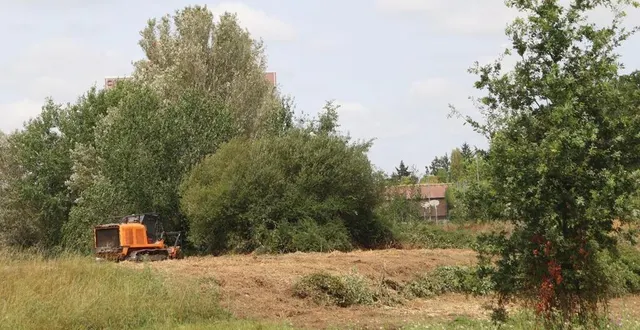 photo  les engins de l’entreprise sas martin de noyen-sur-sarthe ont commencé les travaux de débroussaillage le lundi 19 août 2024 aux abords du bassin de storage de l’usine d’eau potable de la martinière.  &copy;  ouest-france 