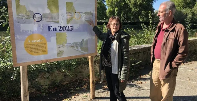 photo  nadine grelet-certenais, ici avec nicolas chauvin, adjoint, met notamment l’accent sur la renaturation de cet espace, avec à terme plus d’arbres qu’il n’y en a aujourd’hui.  &copy;  le maine libre 