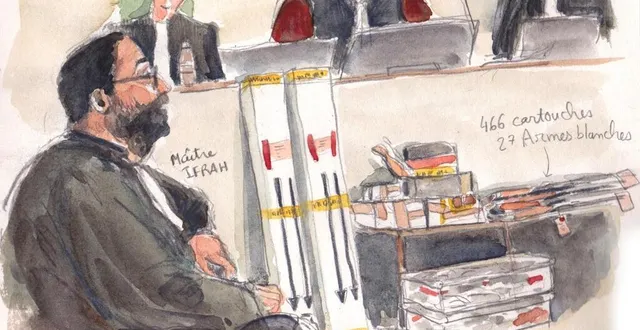 photo  les nombreuses armes et munitions retrouvées lors de la perquisition au domicile de l’accusé font partie des scellés du procès pour tentative de féminicide devant la cour d’assises de la sarthe.  &copy;  dessin charlotte foisseau-bouttier 