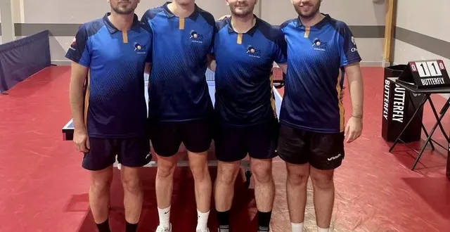 photo  jérémy jarny, joris grellier, dimitri jarny, gildas loquet ont réussi leurs débuts en n3, en ramenant le point du match nul du chesnay.  &copy;  la ferrière tennis de table 