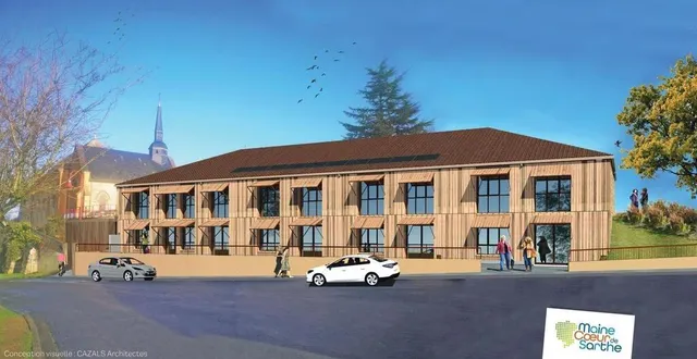 photo  le futur bâtiment de la maison des projets, à ballon-saint-mars.   &copy;  cazals architectes 