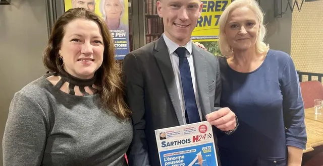 photo  angéline furet, déléguée départementale du rn de la sarthe, avec romain lemoigne et marie-caroline le pen, tous deux membres du nouveau bureau étoffé.  &copy;  ouest-france 