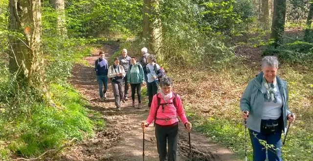 photo  des adhérents de l’association, lors d’une randonnée en avril, en présence du professeur pierre maurage, neuropsychologue, venu marcher avant la conférence sur la santé mentale et les risques de l’addiction.  &copy;  sur les pas de so 