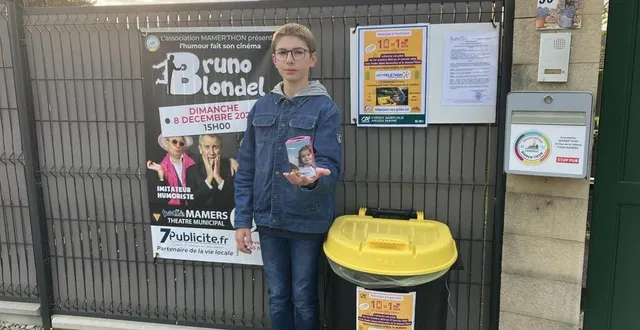 photo  timéo devant le point collecte de l’association mamer’thon.  &copy;  mamer’thon 