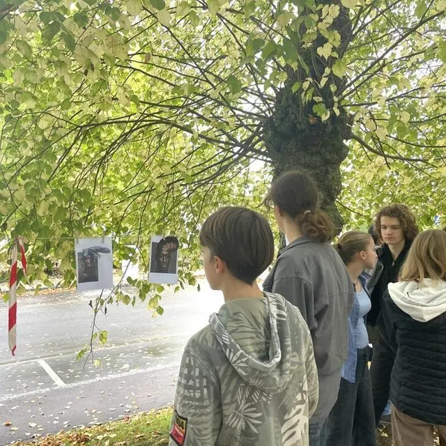 photo lors de l’accrochage de la grande lessive à écouché-les-vallées.  ©  dr