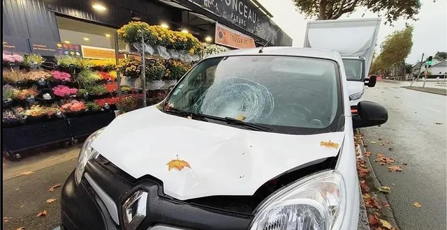 photo  cet utilitaire a percuté un piéton sur un passage clouté vendredi matin 25 octobre boulevard bédier à angers à hauteur du centre commercial lorette. le piéton est gravement blessé. le conducteur de la camionnette est en état de choc.  &copy;  photo co - benoît pelloquin 